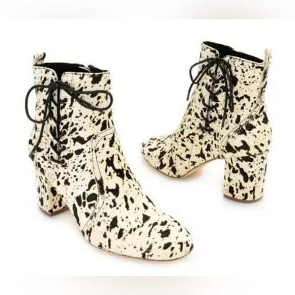 Matisse Genuine White Calf Hair Speckle Spotted Bootie Lace Up Corset 8.5 - Picture 1 of 16